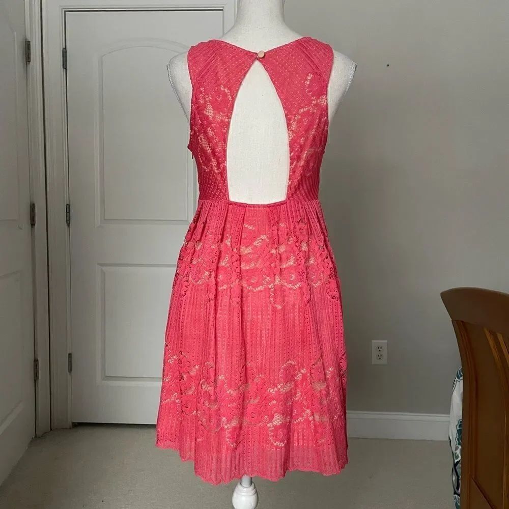 NWOT Free People Rocco Coral Pink Lace Babydoll Dress - Picture 5 of 11